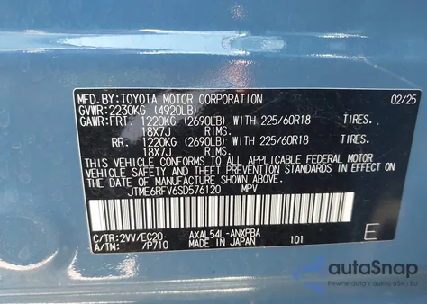 2025 Toyota Rav4 Hybrid Xse из США, поврежденный, VIN JTME6RFV6SD576120